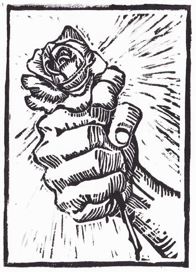 Rose in Hand  -  black ink